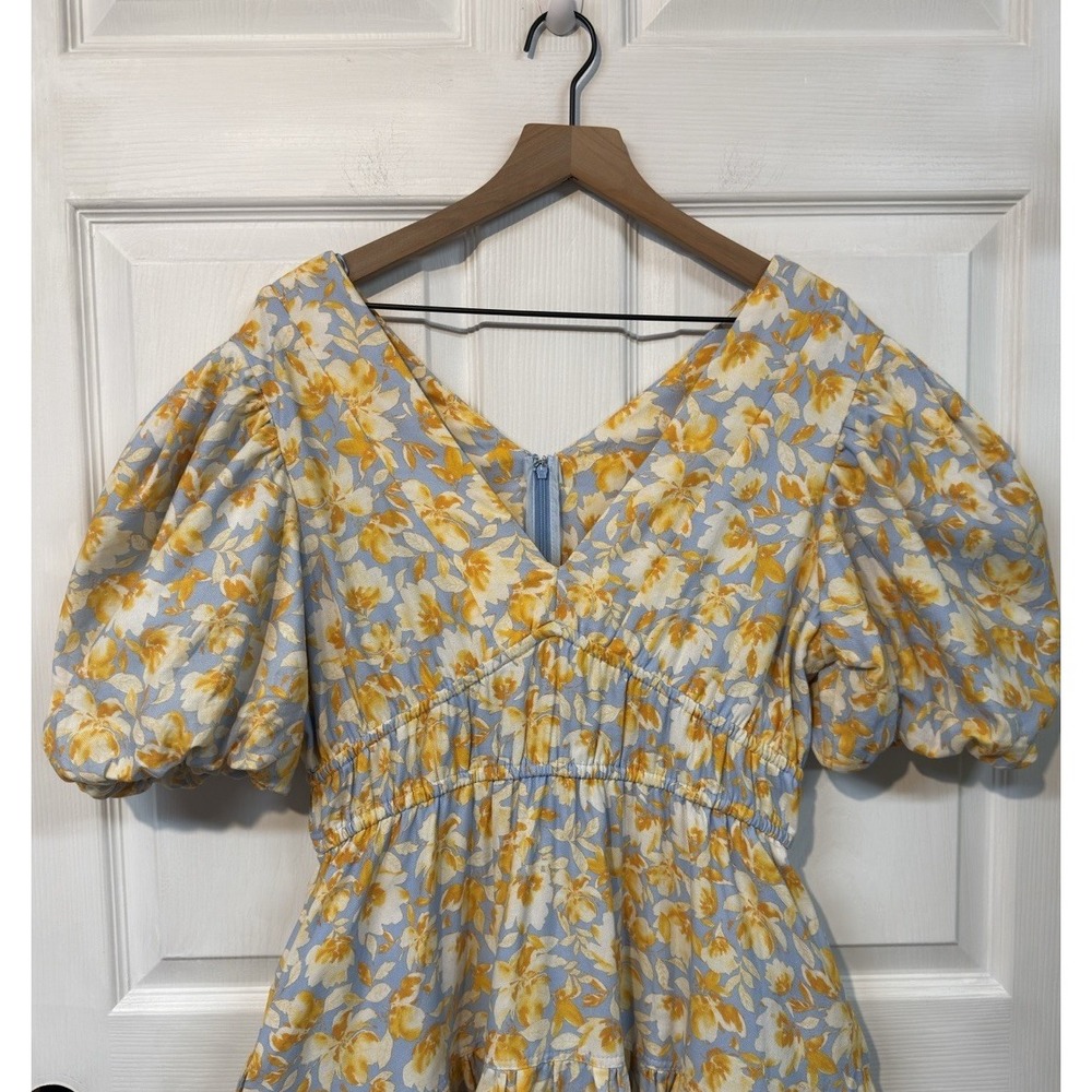 Tuckernuck Hyacinth House Blue and Orange Floral Puff Sleeve Pauline Midi Dress - Picture 2 of 16